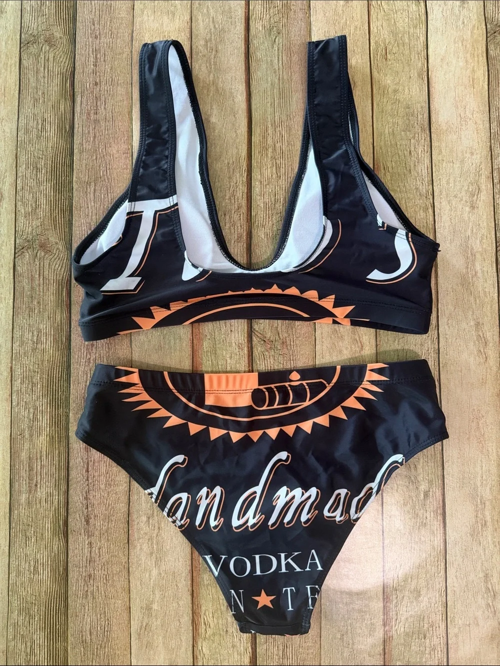 Unk Black & Orange Women's Two-Piece Bikini Set with Logo Print